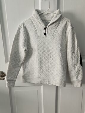 Janie and Jack Quilted Crewneck Pullover Sweater - Light Gray with Brown